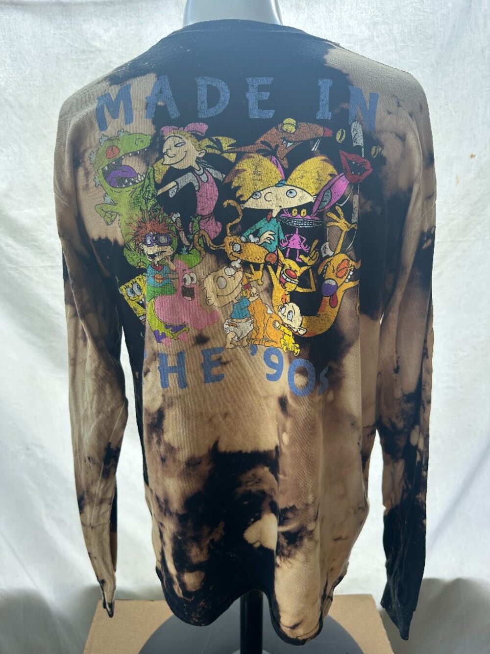 Nickelodeon Rugrats Ren & Stimpy Hey Arnold Men's Brown Black Tye Dye LS Shirt